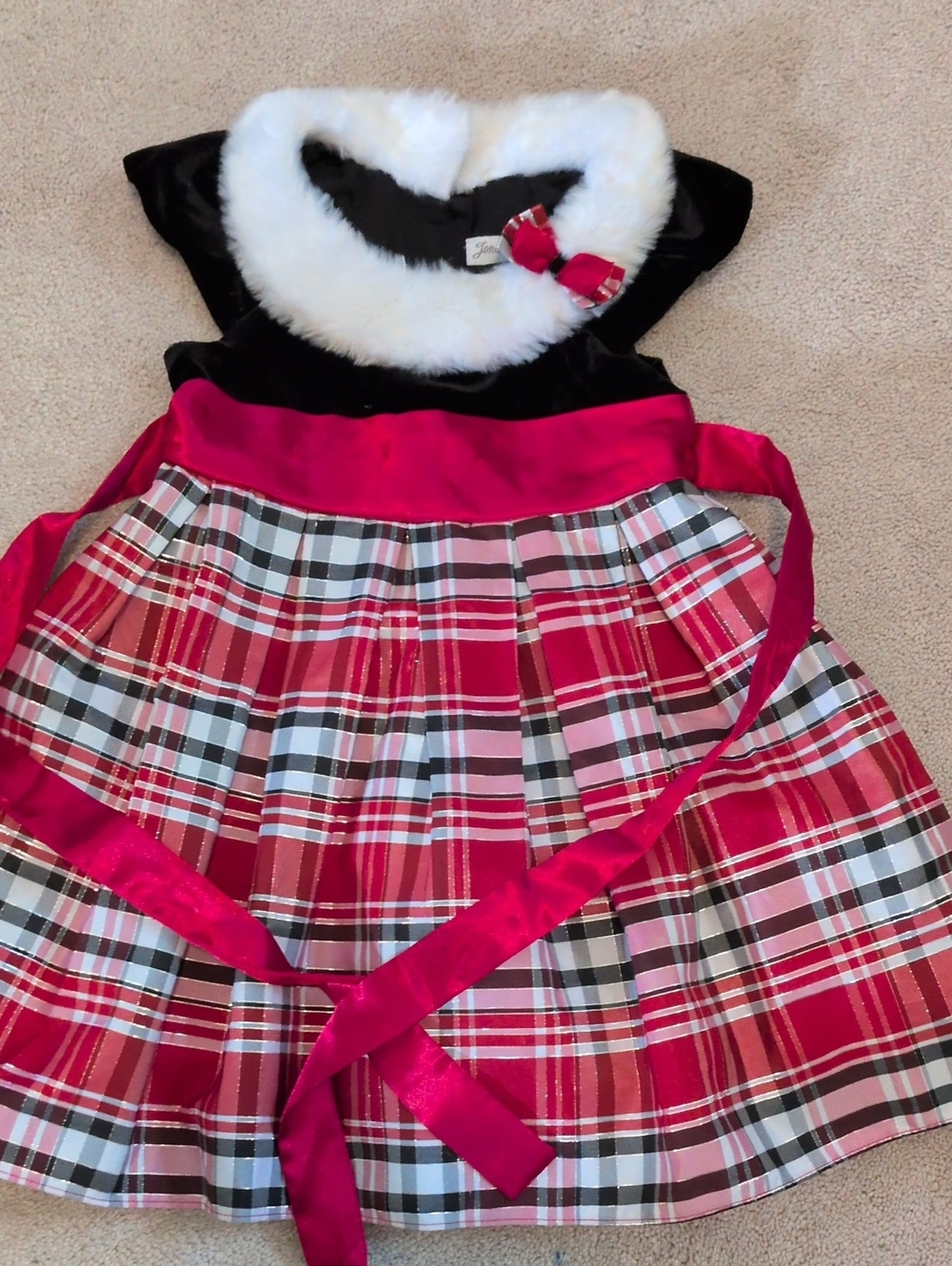 Jona Michelle Red Plaid Holiday Dress with White Faux Fur (4T)